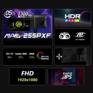 MSI MAG 255PXF Monitor – 24.5-Inch Rapid IPS Gaming Display with 300Hz Refresh Rate, 0.5ms Response, HDR, AI Vision, Built-In Speakers, and Adjustable Stand