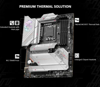 MSI MPG Z790 EDGE WIFI DDR5 Motherboard – White ATX board with PCIe 5.0, DDR5 7200+ MHz, Intel 14th Gen support, Wi-Fi 6E, 2.5G LAN, and 5x M.2 slots