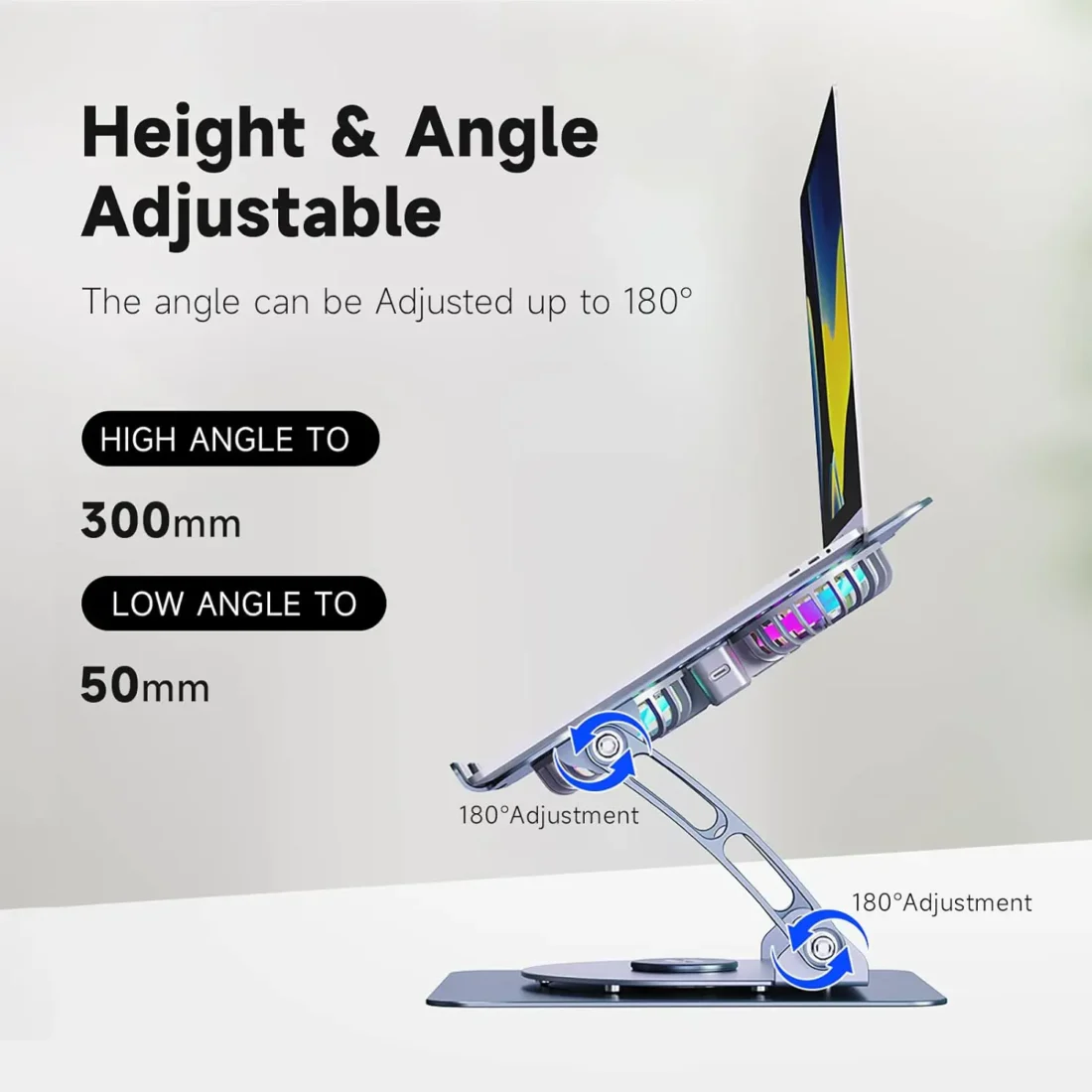 T671-B Laptop Stand – Adjustable Aluminum Laptop Stand with RGB Cooling Fan for 7 to 17 Inch Devices | PCMac Lebanon