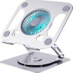 T671A Laptop Cooling Stand – 360° Rotating Aluminum Laptop Stand with Adjustable Height, Ergonomic Tilt, and RGB Cooling Fan | PCMac Lebanon