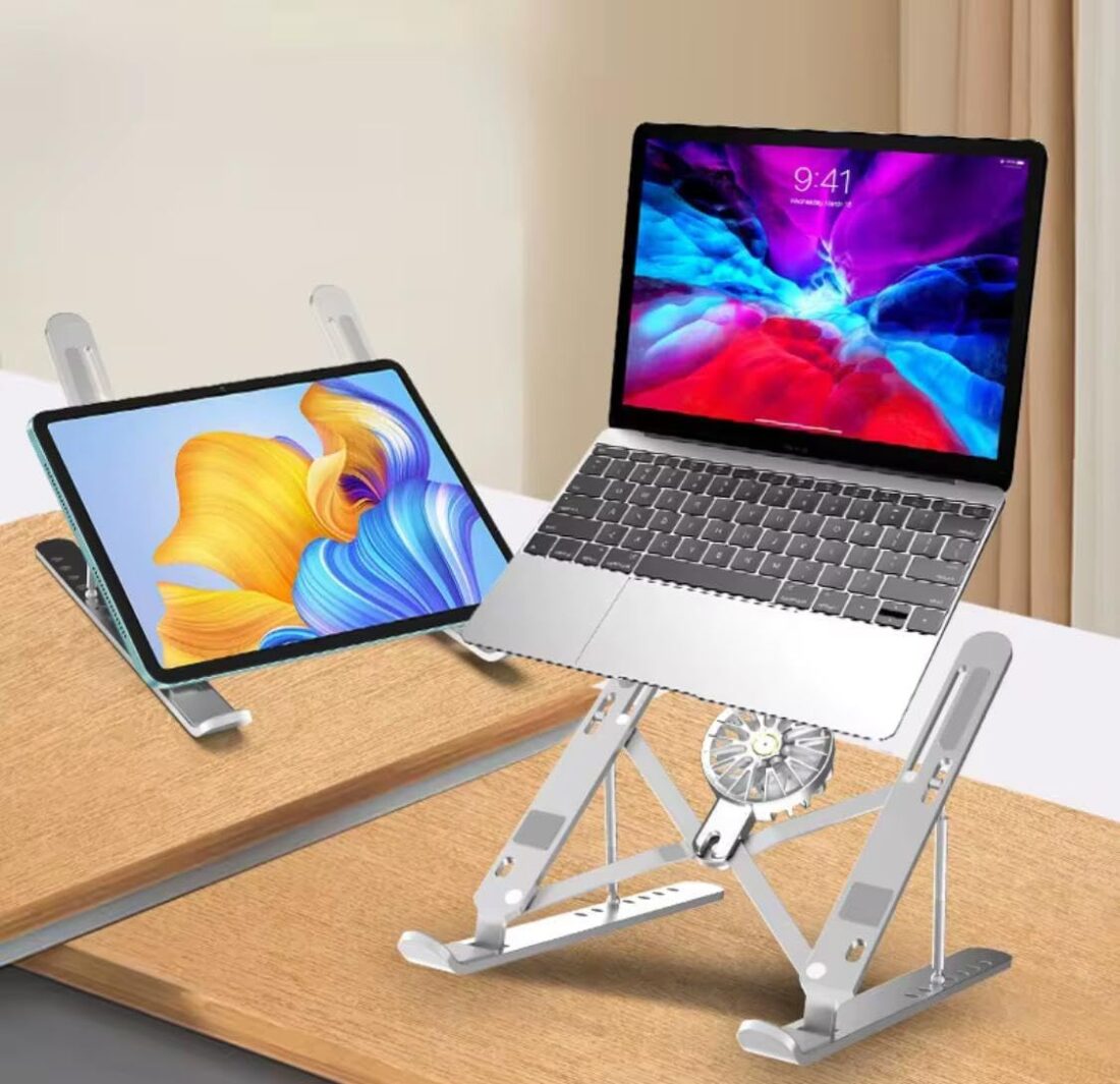 Adjustable Laptop Stand with USB Detachable Cooling Fan – Foldable Heat-Dissipating Riser for 10″–17″ Laptops | PCMac Lebanon