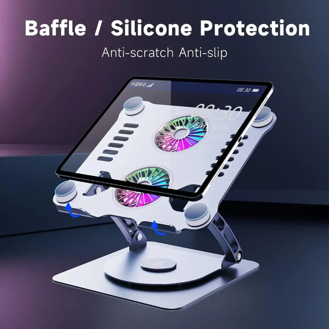 T671-B Laptop Stand – Adjustable Aluminum Laptop Stand with RGB Cooling Fan for 7 to 17 Inch Devices | PCMac Lebanon