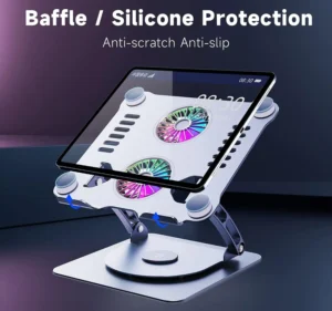 T671-B Laptop Stand – Adjustable Aluminum Laptop Stand with RGB Cooling Fan for 7 to 17 Inch Devices | PCMac Lebanon