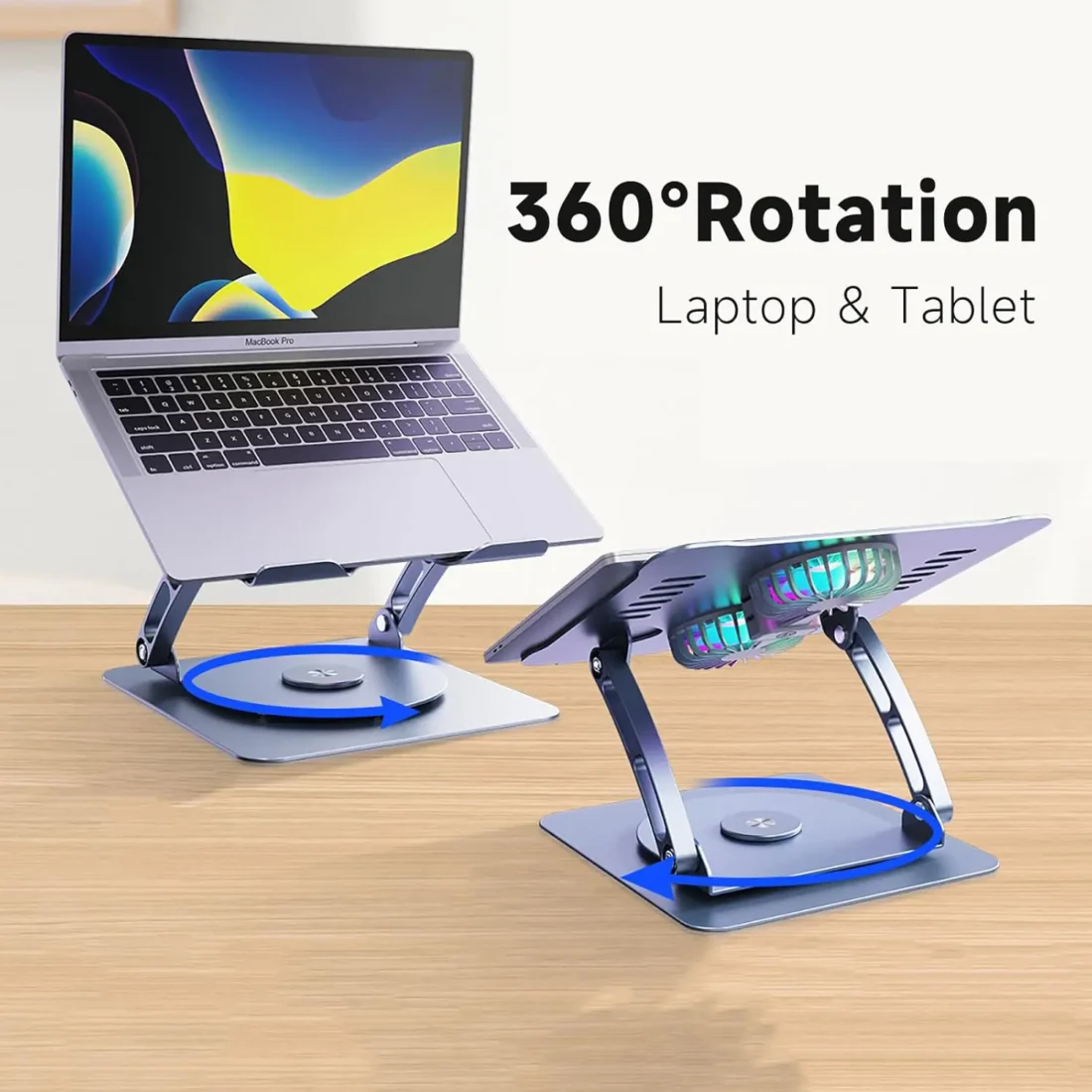 T671-B Laptop Stand – Adjustable Aluminum Laptop Stand with RGB Cooling Fan for 7 to 17 Inch Devices | PCMac Lebanon