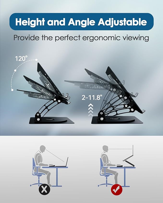 T671A Laptop Cooling Stand – 360° Rotating Aluminum Laptop Stand with Adjustable Height, Ergonomic Tilt, and RGB Cooling Fan | PCMac Lebanon
