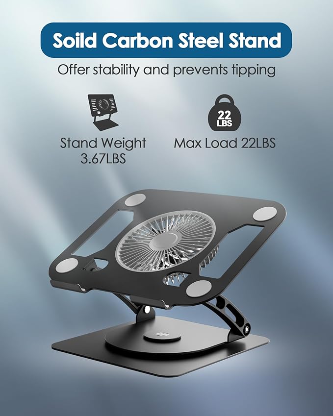 T671A Laptop Cooling Stand – 360° Rotating Aluminum Laptop Stand with Adjustable Height, Ergonomic Tilt, and RGB Cooling Fan | PCMac Lebanon