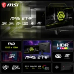 MSI MAG 274F Monitor – 27-Inch FHD Rapid IPS Gaming Display with 200Hz Refresh Rate, 0.5ms Response Time, HDR, Adaptive Sync, and VRR Support