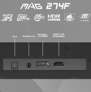 MSI MAG 274F Monitor – 27-Inch FHD Rapid IPS Gaming Display with 200Hz Refresh Rate, 0.5ms Response Time, HDR, Adaptive Sync, and VRR Support