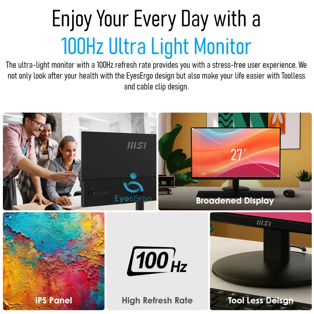 MSI PRO MP272L Monitor – 27-Inch Full HD IPS Business Display with 100Hz Refresh Rate, Eye Care Technology, HDR, and Frameless Design