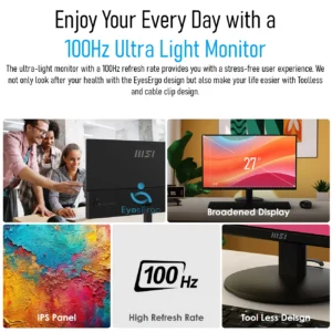 MSI PRO MP272L Monitor – 27-Inch Full HD IPS Business Display with 100Hz Refresh Rate, Eye Care Technology, HDR, and Frameless Design