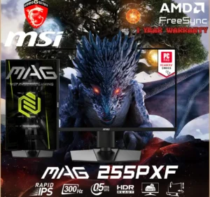 MSI MAG 255PXF Monitor – 24.5-Inch Rapid IPS Gaming Display with 300Hz Refresh Rate, 0.5ms Response, HDR, AI Vision, Built-In Speakers, and Adjustable Stand