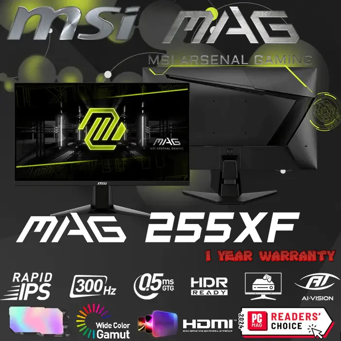 MSI MAG 255XF Monitor – 25-Inch FHD 300Hz Rapid IPS Gaming Display with Adaptive Sync and AI Vision in Metallic Black