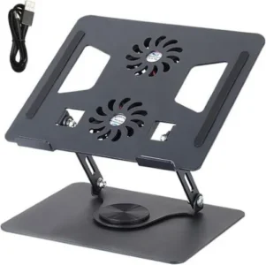 YL-906 Aluminum Laptop Stand – Adjustable Ergonomic Laptop Riser with Dual Cooling Fans and 360° Rotating Base | PCMac Lebanon