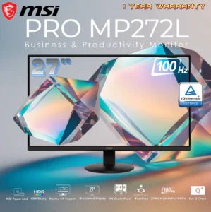 MSI PRO MP272L Monitor – 27-Inch Full HD IPS Business Display with 100Hz Refresh Rate, Eye Care Technology, HDR, and Frameless Design