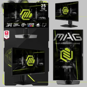 MSI MAG 255PXF Monitor – 24.5-Inch Rapid IPS Gaming Display with 300Hz Refresh Rate, 0.5ms Response, HDR, AI Vision, Built-In Speakers, and Adjustable Stand