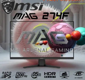 MSI MAG 274F Monitor – 27-Inch FHD Rapid IPS Gaming Display with 200Hz Refresh Rate, 0.5ms Response Time, HDR, Adaptive Sync, and VRR Support