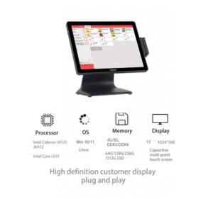 GSAN POS System GS-A3 with 15 inch touch screen, Intel Core i5 10th Gen, 16GB RAM, 256GB SSD, WiFi, LED8N Customer Display – PCMac Lebanon